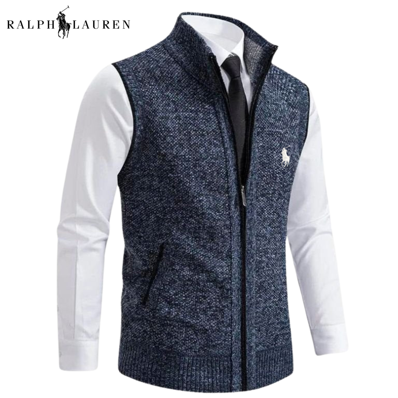 Herrklassisk stickad zip-up väst || Utförsäljning