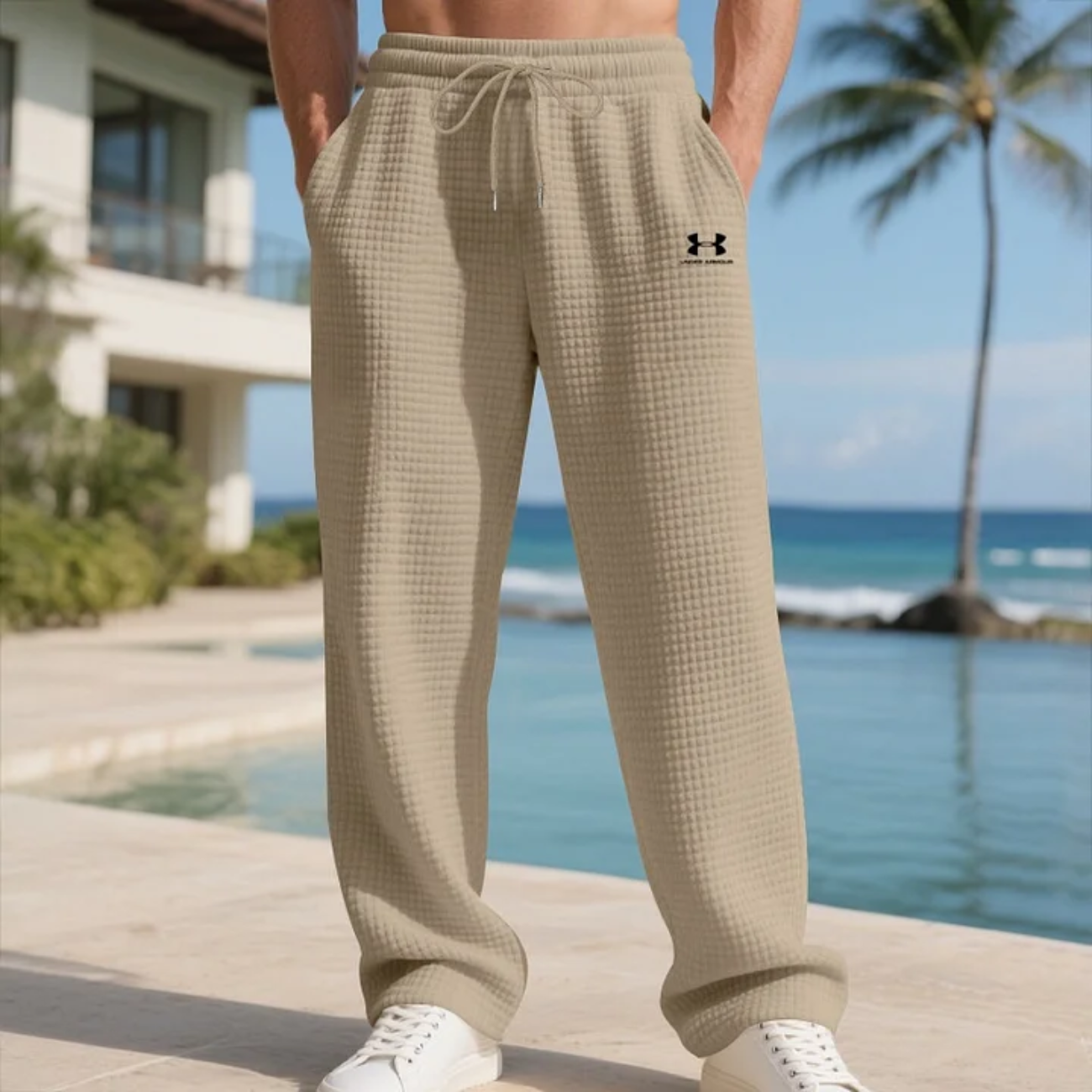 Våffelstickade sweatpants med avslappnad passform - Utförsäljning