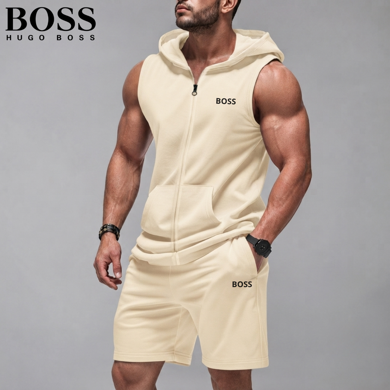 Ärmlös Hoodie & Shorts Set || Utförsäljning