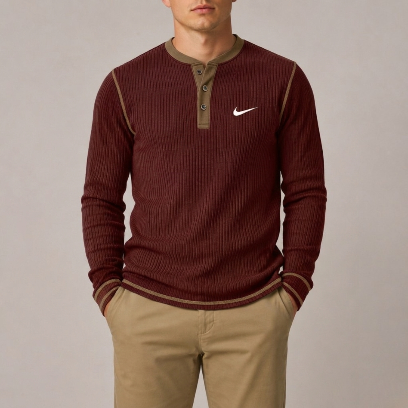 Ribbstickad Henley - Utförsäljning
