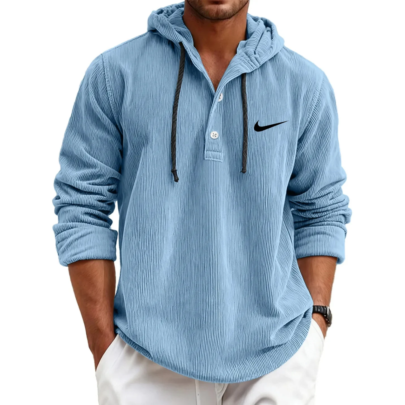 2026 Texturerad Huvtröja Henley - Utförsäljning