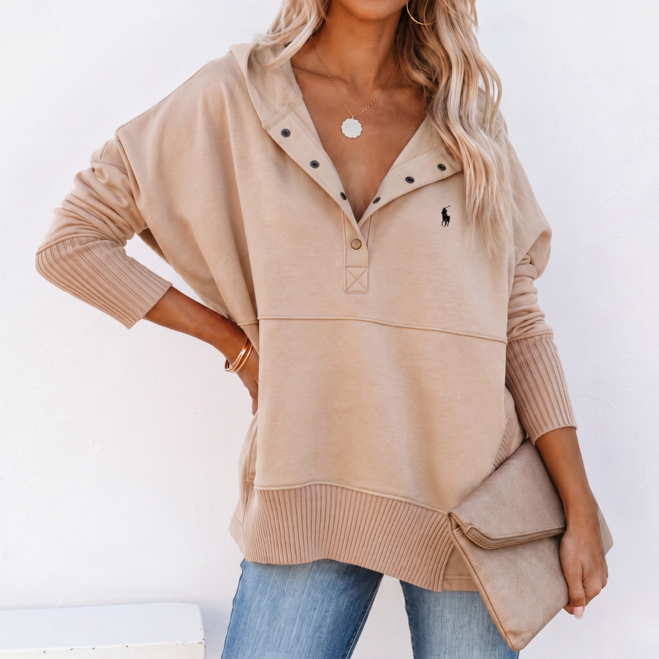 Oversized Snap-Neck Ribbad - Utförsäljning