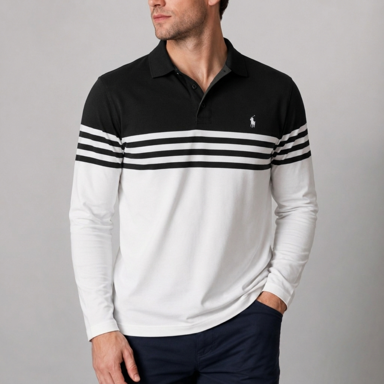 Long-Sleeve Stripe Polo - Utförsäljning