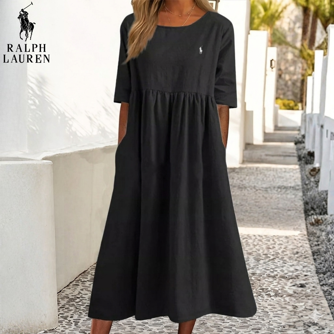 Klänning med hög midja i midilängd || Utförsäljning