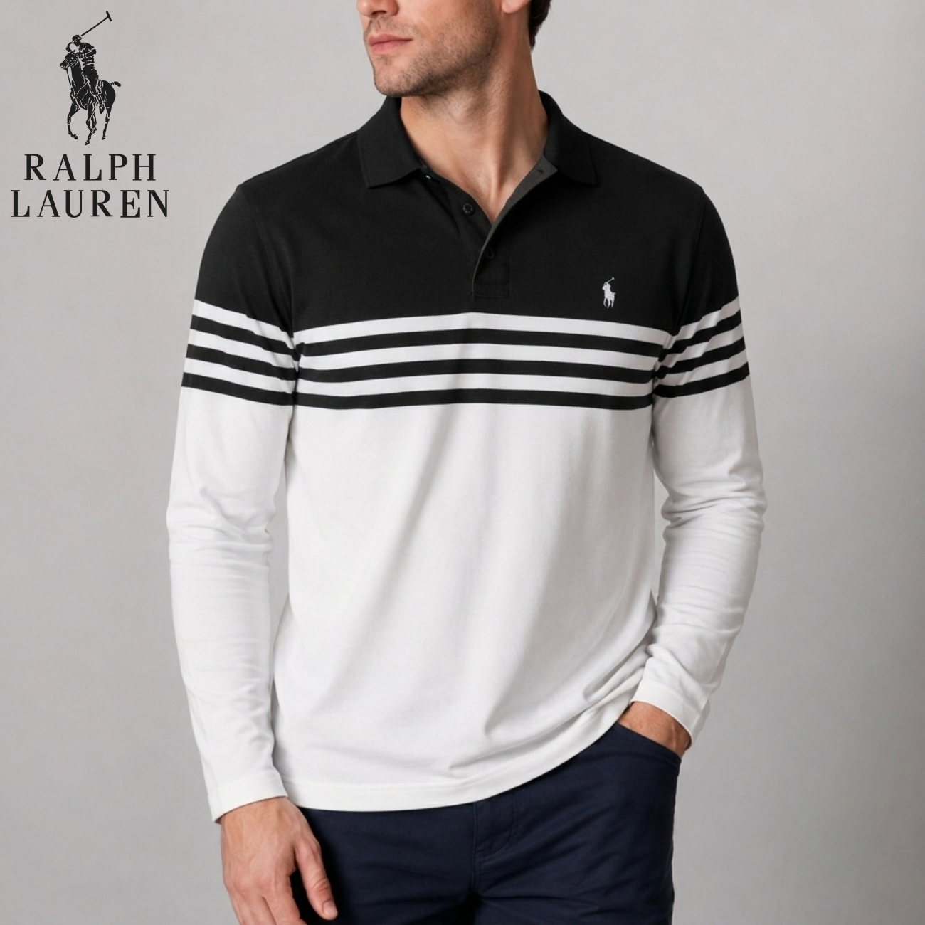 Long-Sleeve Stripe Polo || Utförsäljning