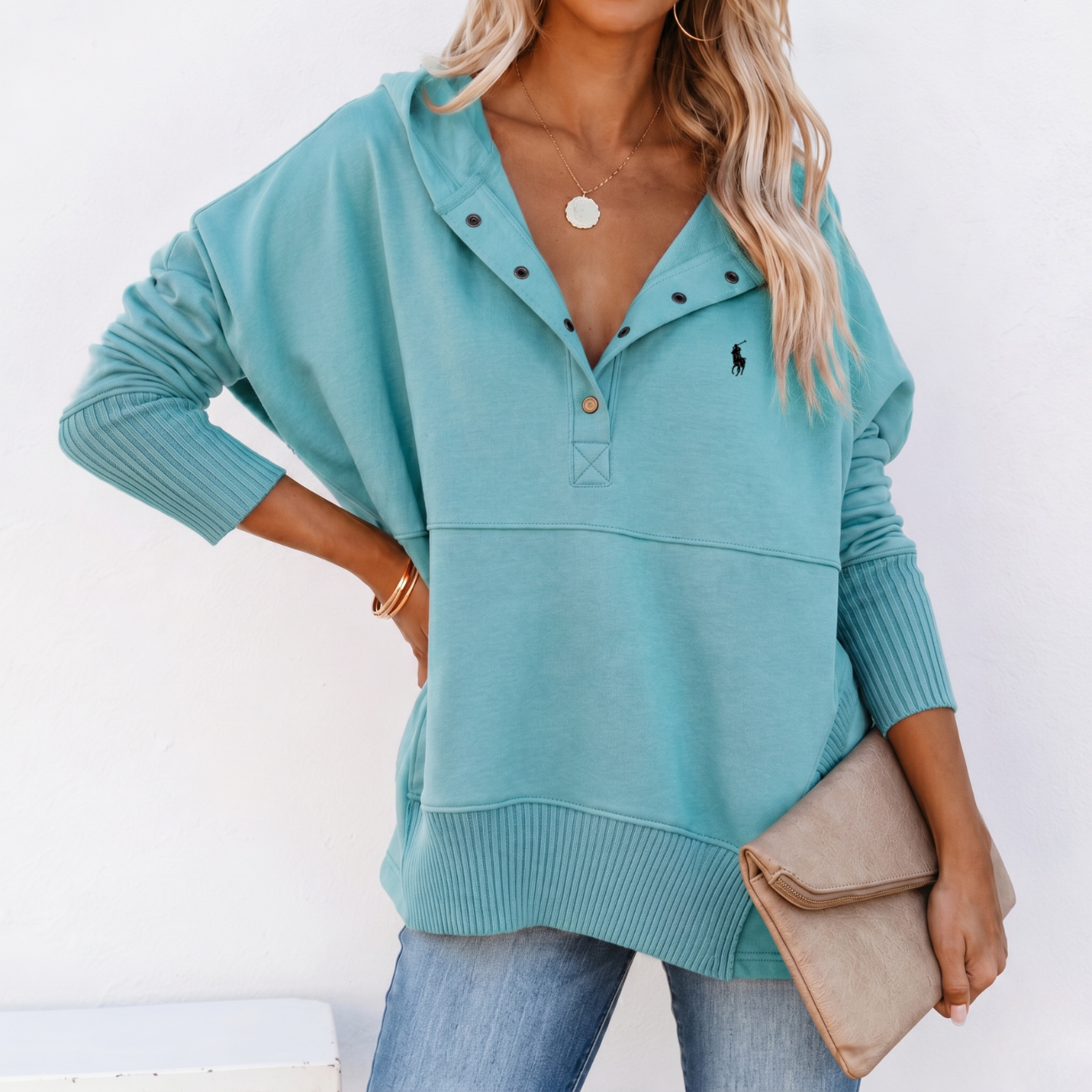 Oversized Snap-Neck Ribbad - Utförsäljning