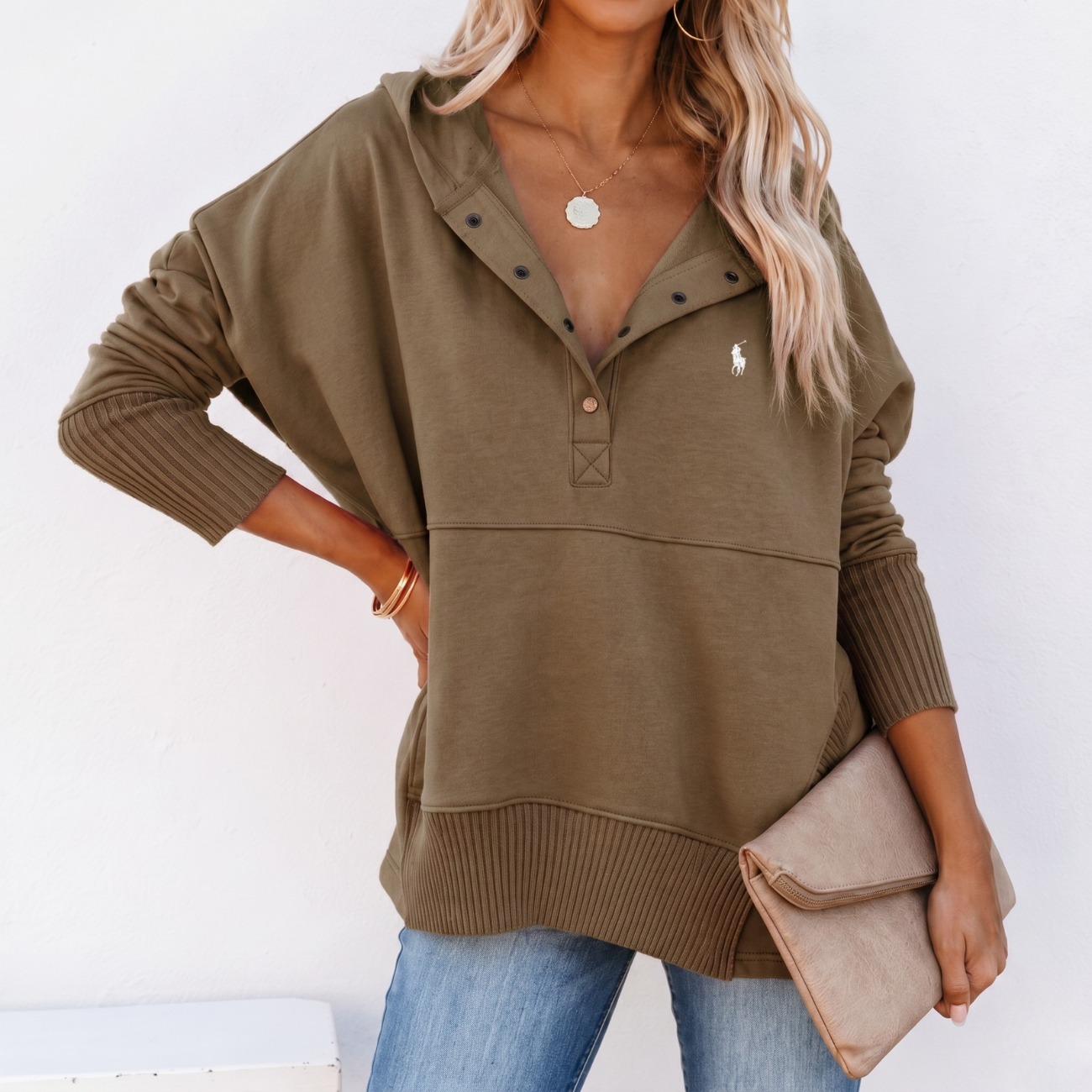 Oversized Snap-Neck Ribbad - Utförsäljning