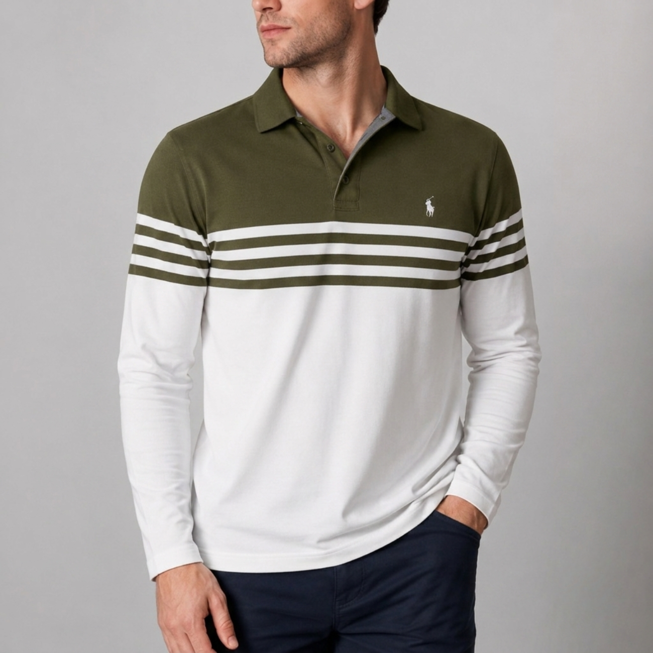 Long-Sleeve Stripe Polo - Utförsäljning