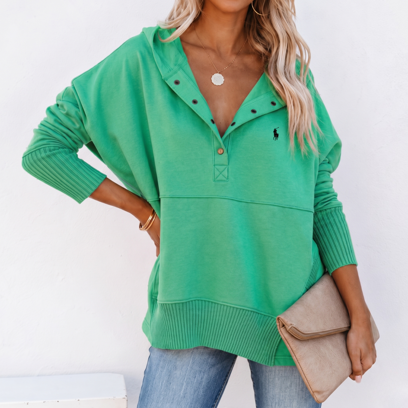 Oversized Snap-Neck Ribbad - Utförsäljning