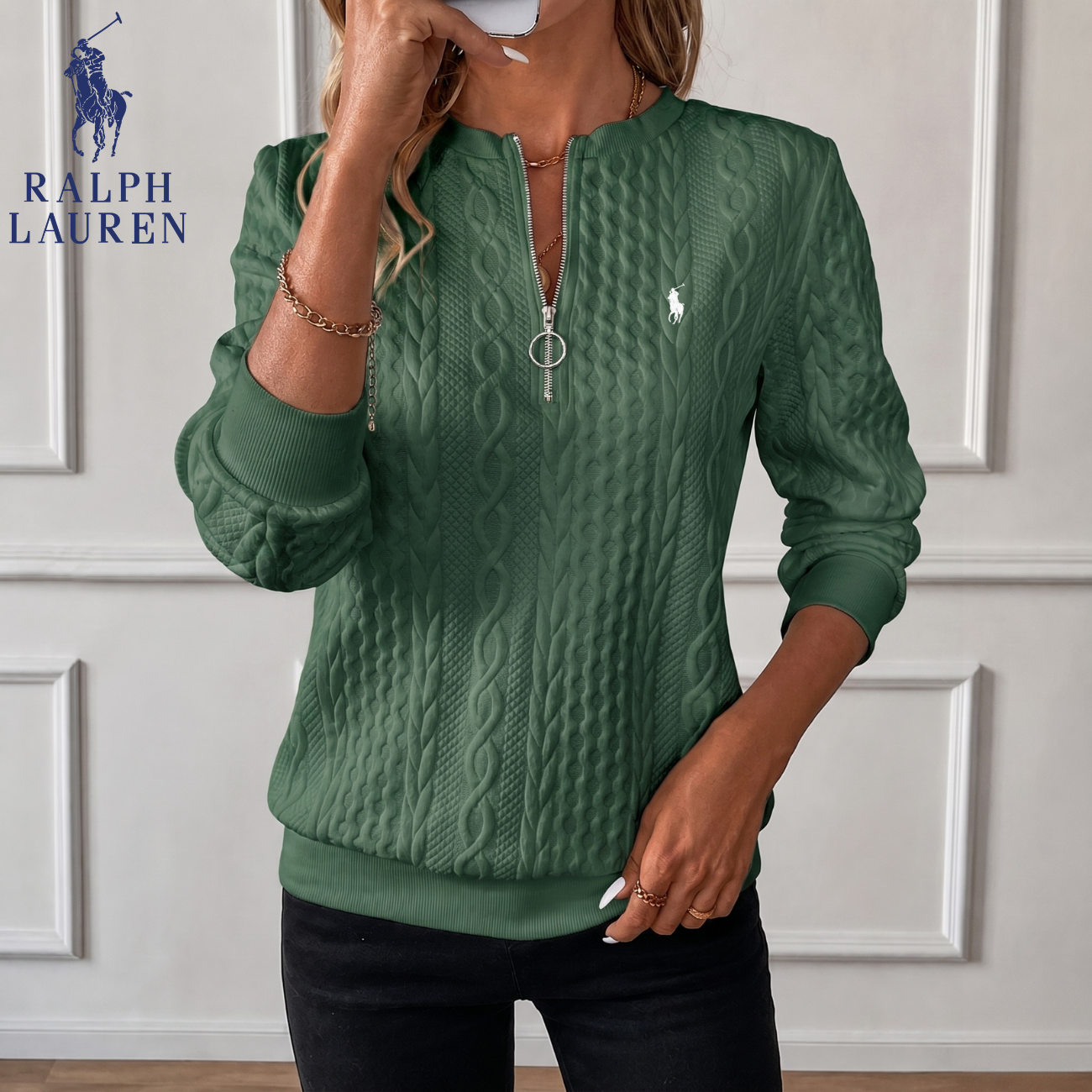 Kabelstickad Quarter-Zip Pullover || Utförsäljning