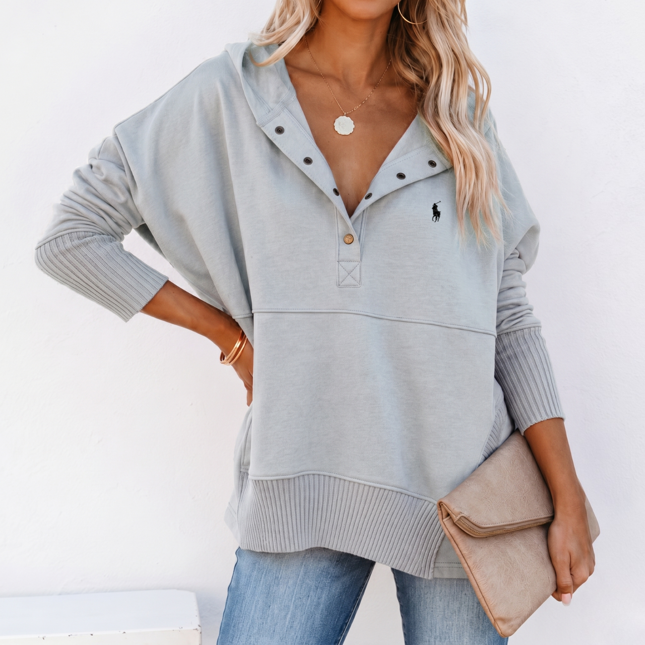 Oversized Snap-Neck Ribbad - Utförsäljning