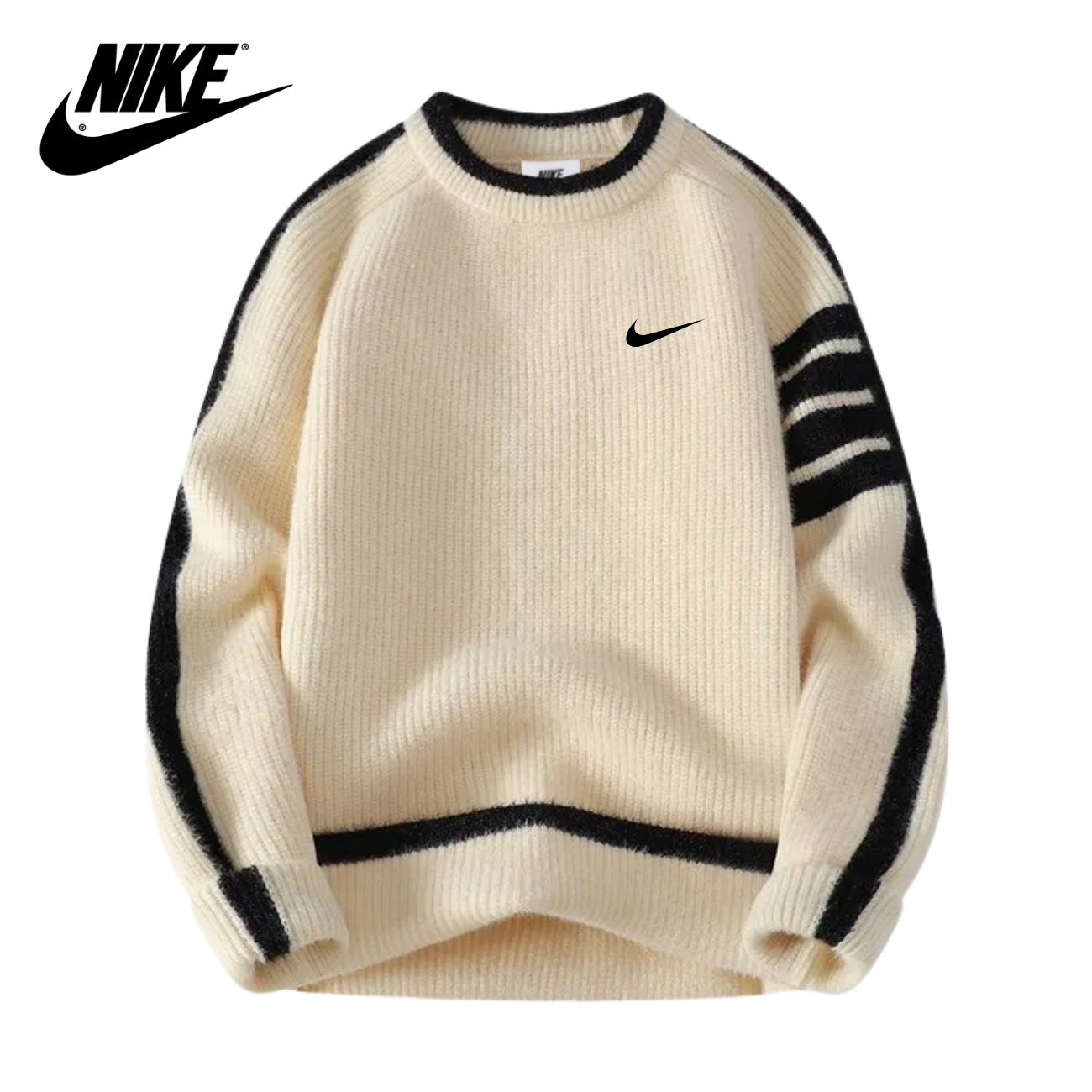Klassisk Ribbad Crewneck Sweatshirt || Utförsäljning