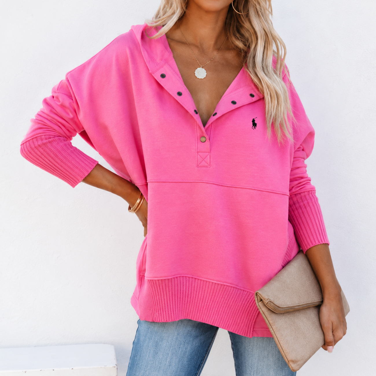 Oversized Snap-Neck Ribbad - Utförsäljning