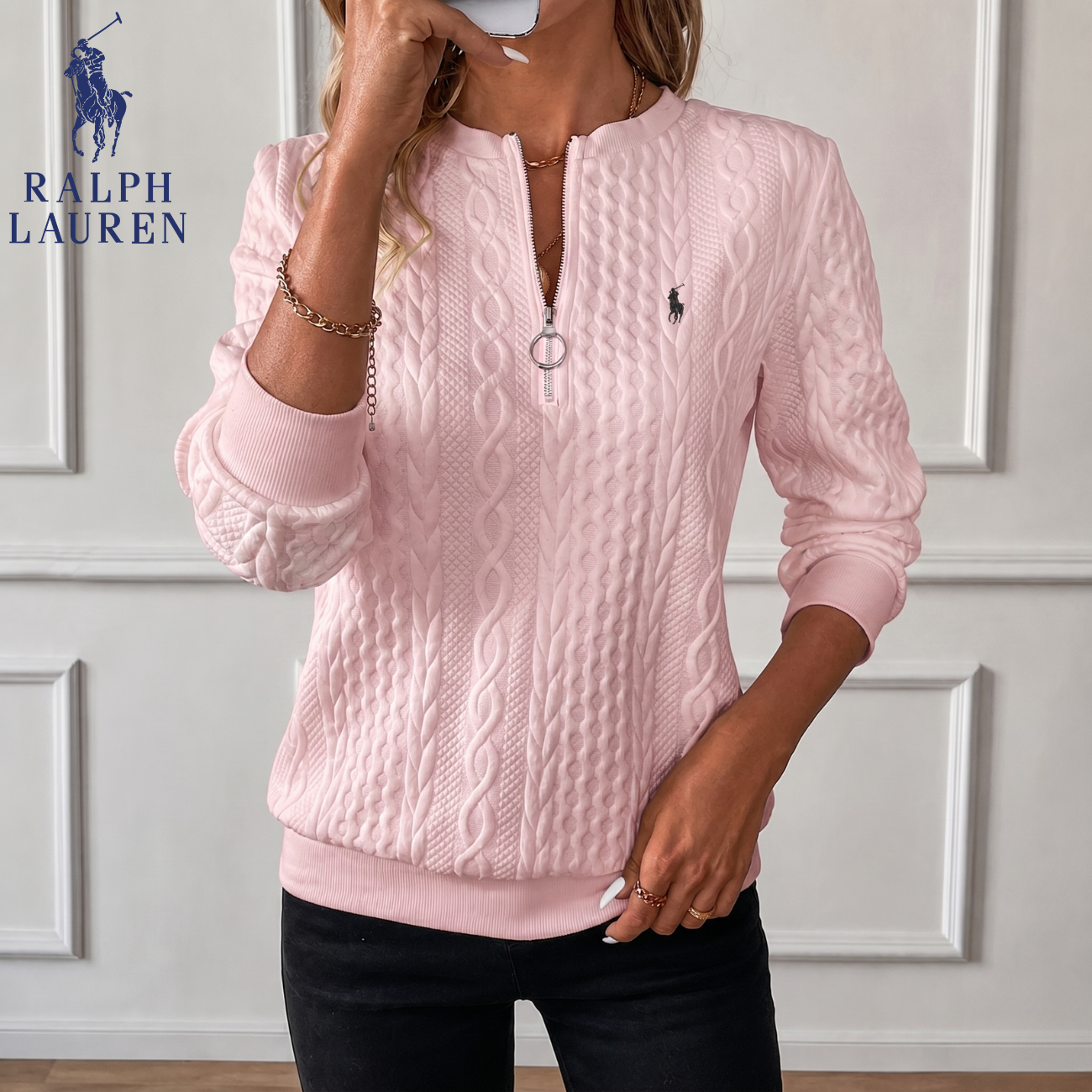 Kabelstickad Quarter-Zip Pullover || Utförsäljning
