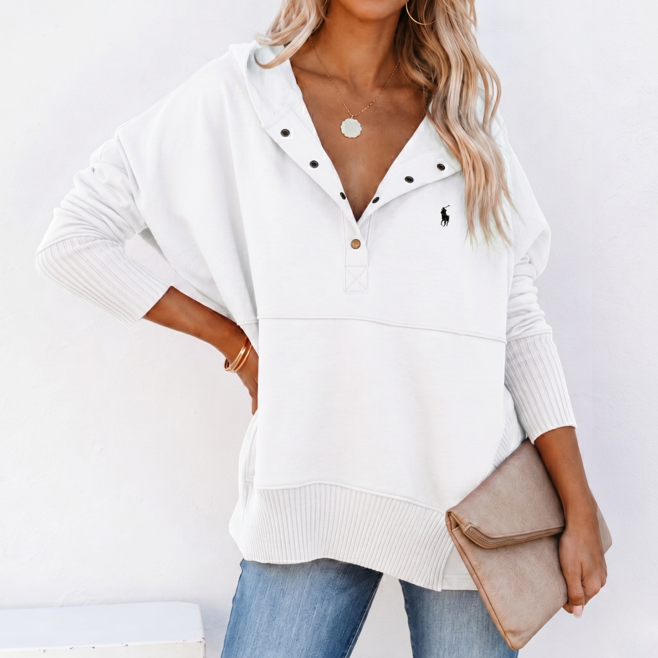 Oversized Snap-Neck Ribbad - Utförsäljning