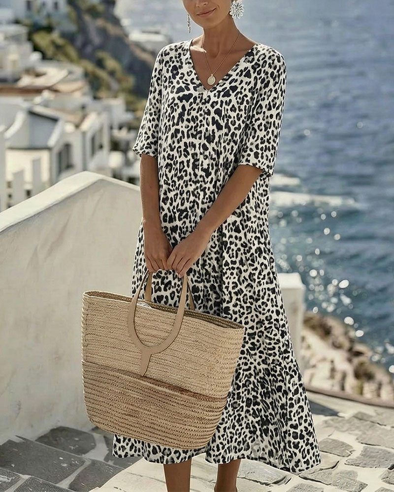 Klädning Leopard V-Hals Lös