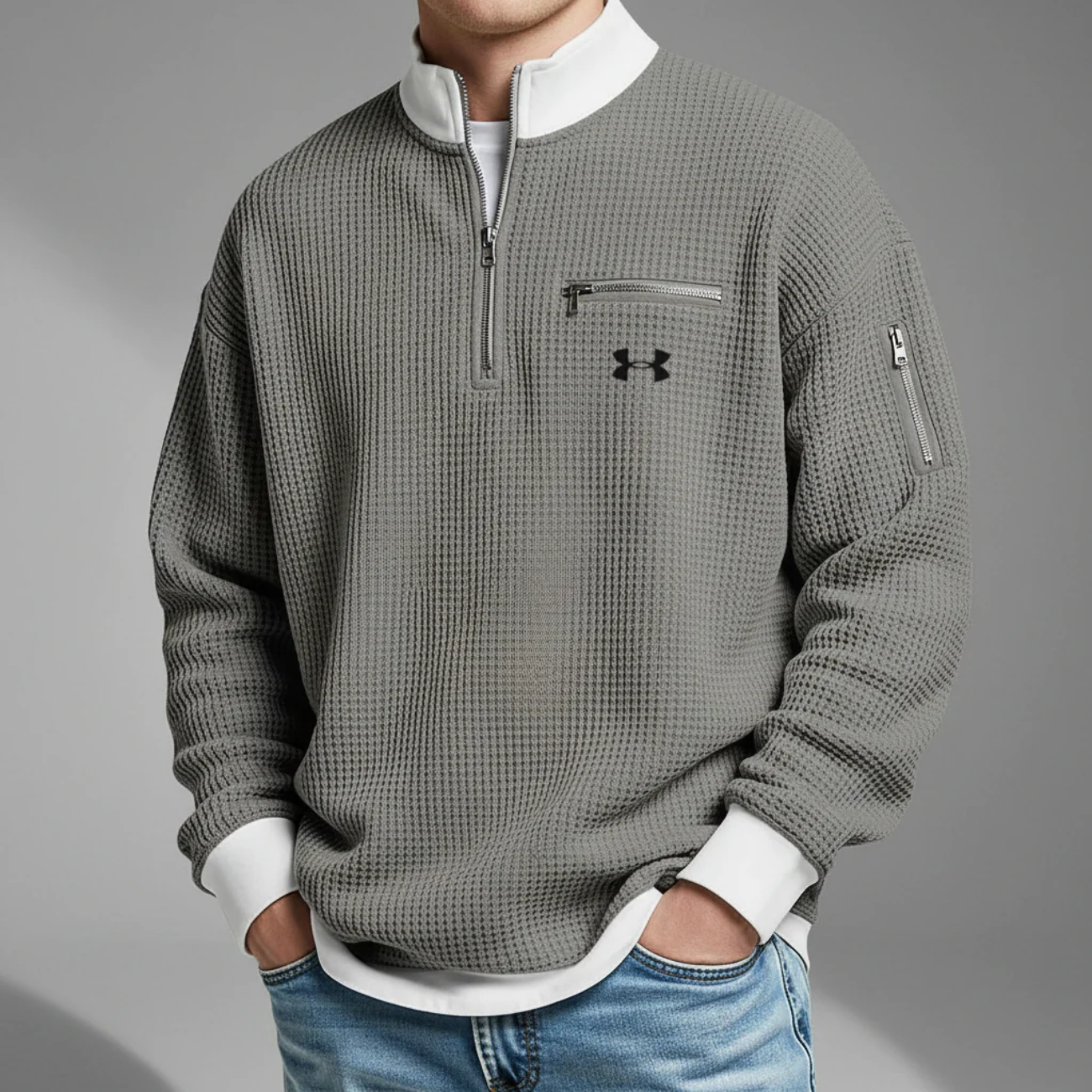 2026 Våffelstickad Quarter-Zip Pullover - Utförsäljning