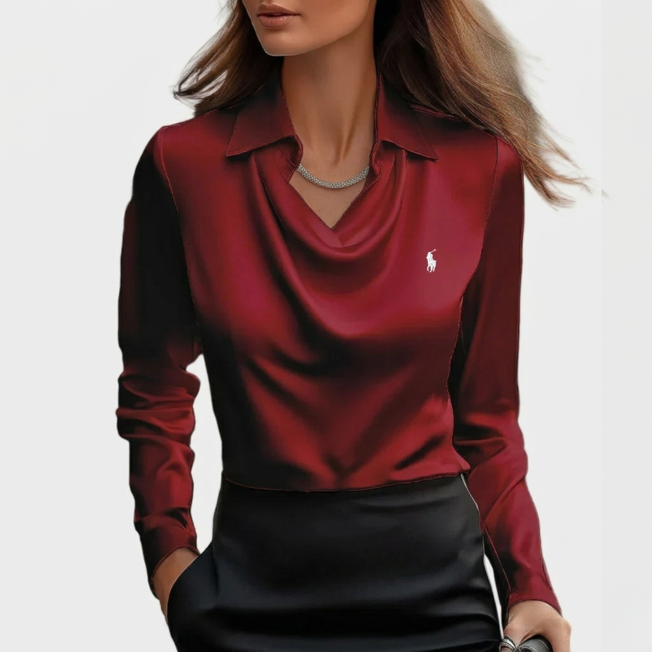 Elegant Satindraperad Blus - Utförsäljning