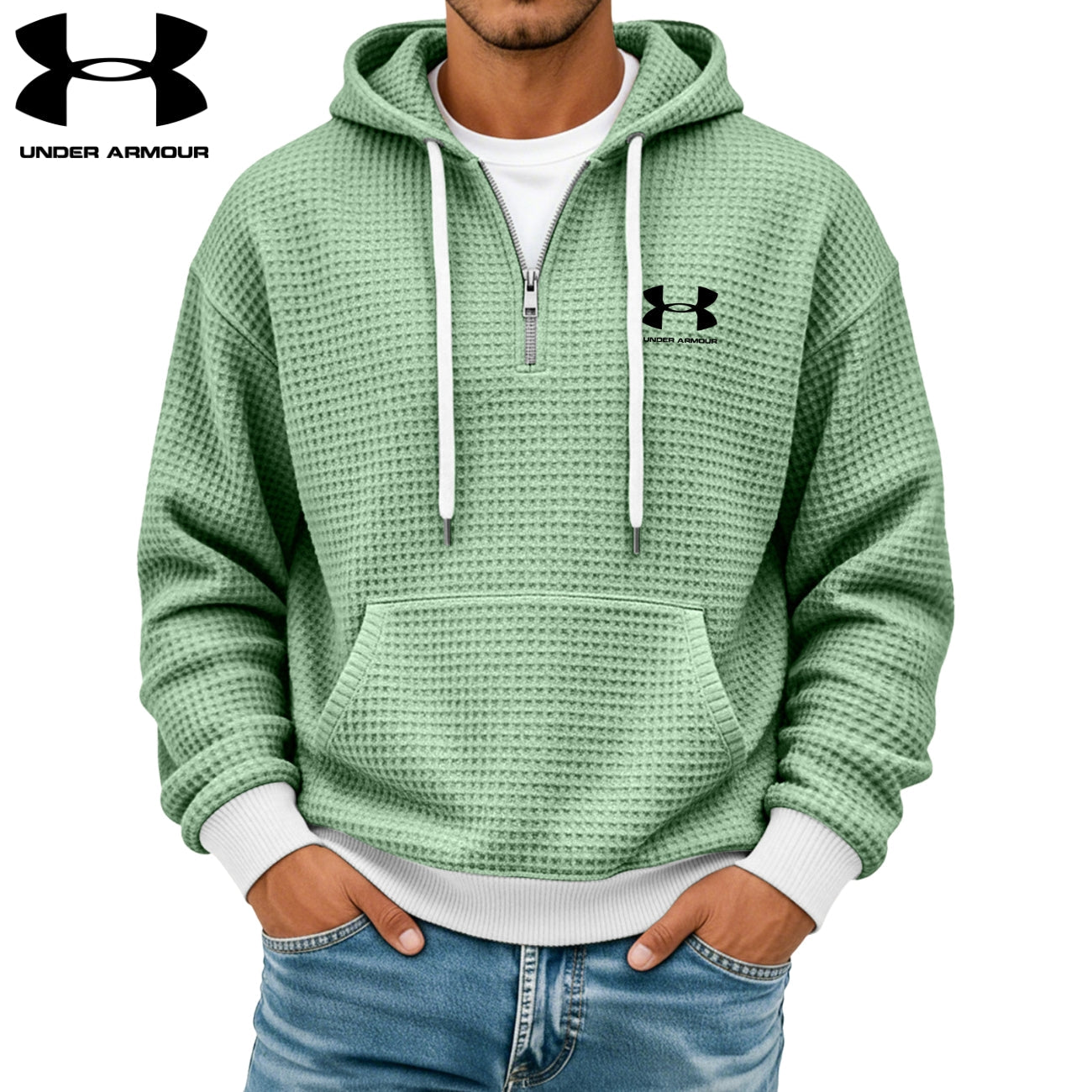 Texturerad Halv-zip Hoodie || Utförsäljning