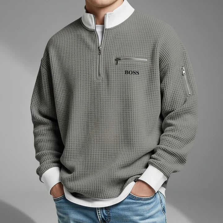 2026 Våffelstickad Quarter-Zip Pullover - Utförsäljning