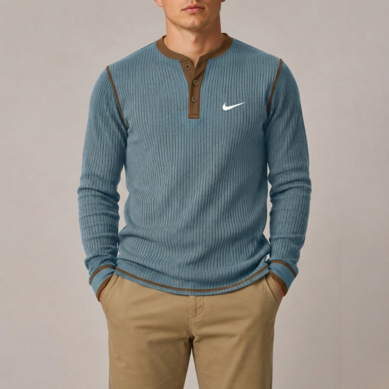 Ribbstickad Henley - Utförsäljning