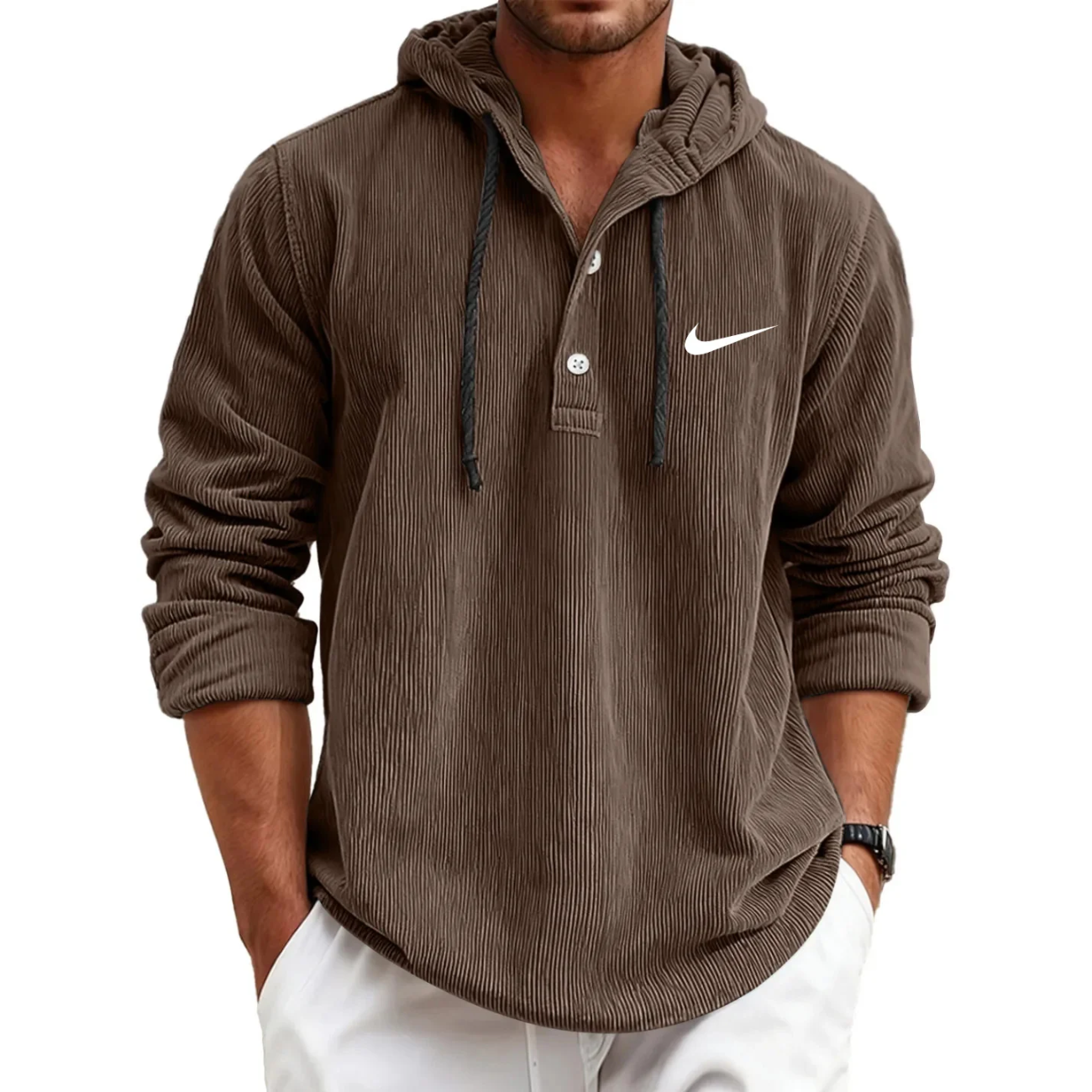 2026 Texturerad Huvtröja Henley - Utförsäljning