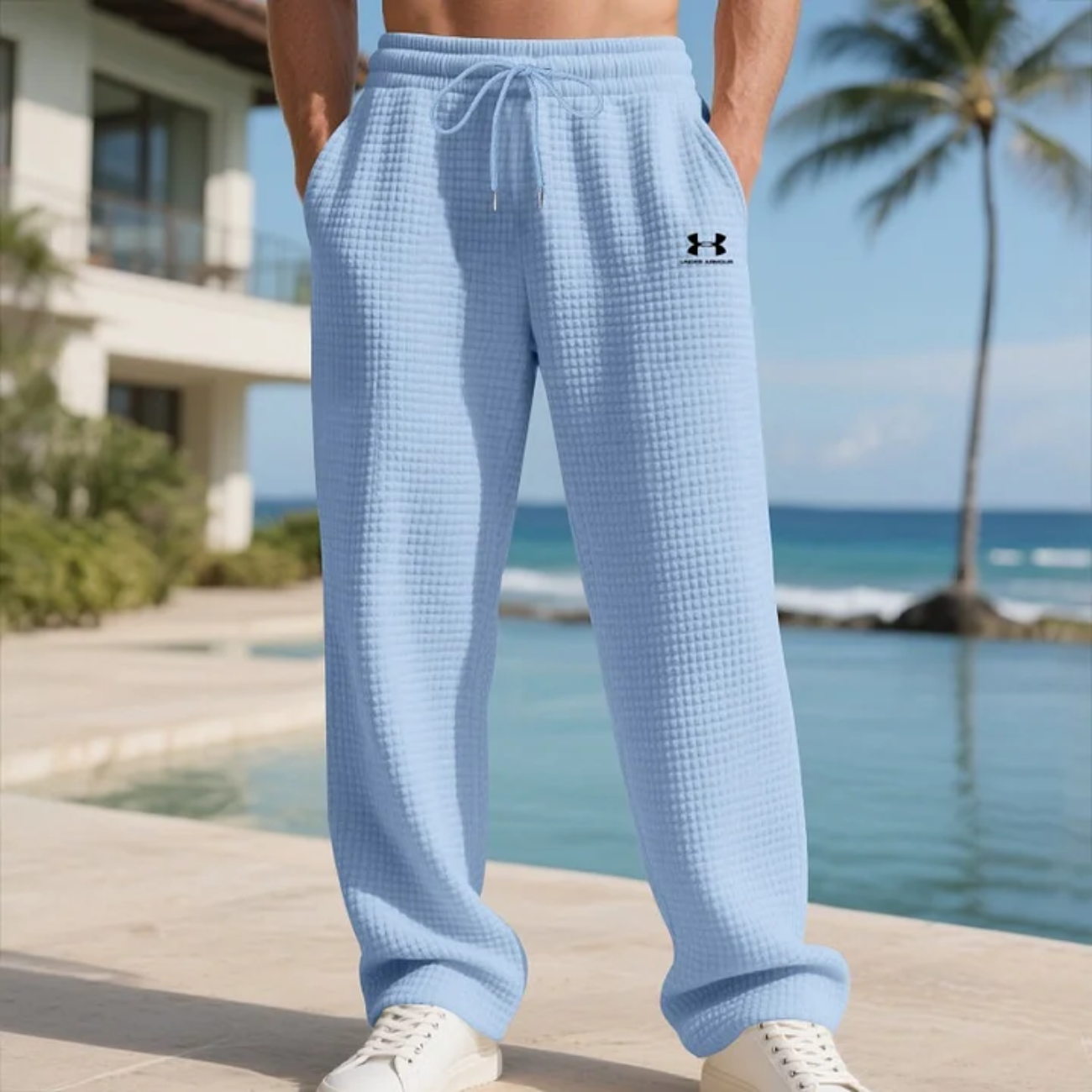 Våffelstickade sweatpants med avslappnad passform - Utförsäljning