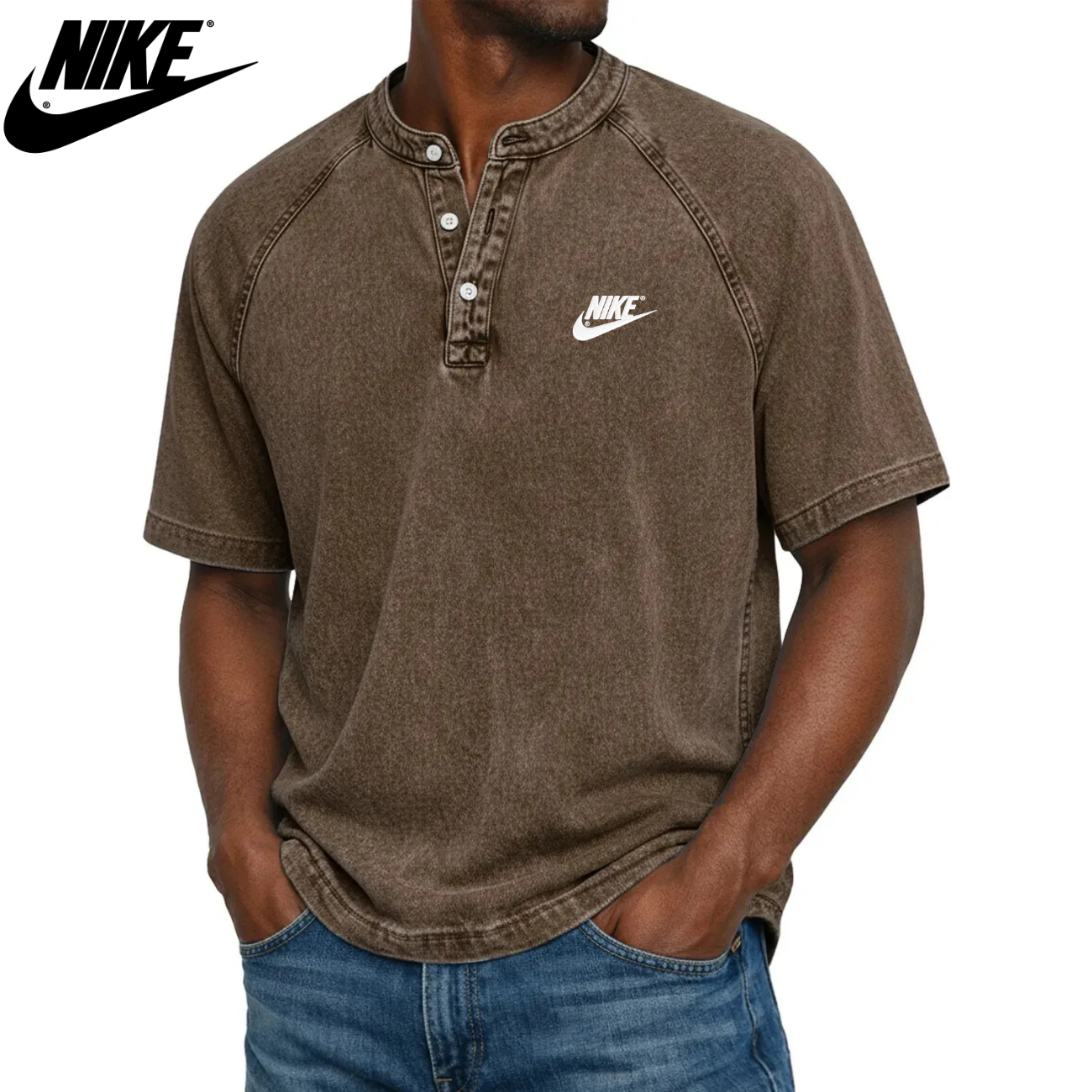 Klassisk Knapp-Hals Henley T-shirt || Utförsäljning