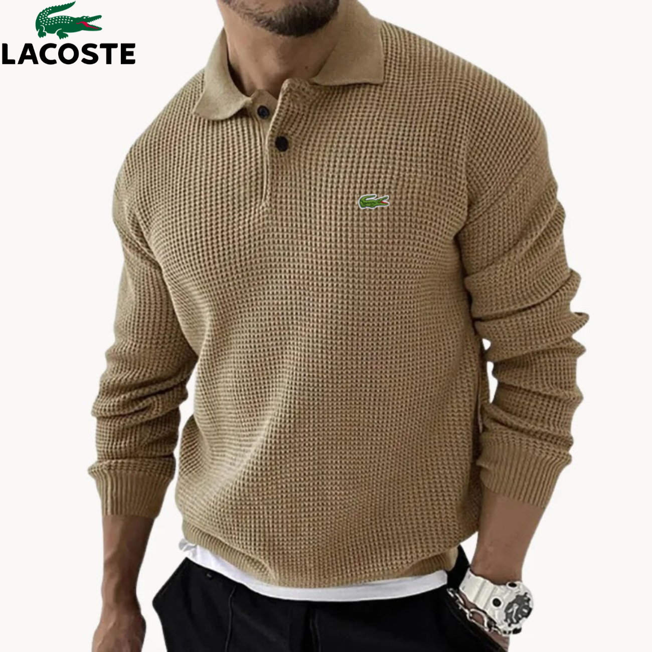 2026 Texturerad Stickad Polo-tröja || Utförsäljning