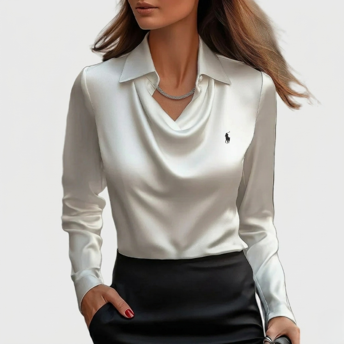 Elegant Satindraperad Blus - Utförsäljning
