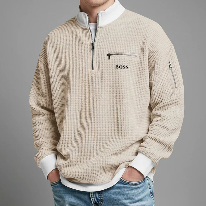 2026 Våffelstickad Quarter-Zip Pullover - Utförsäljning