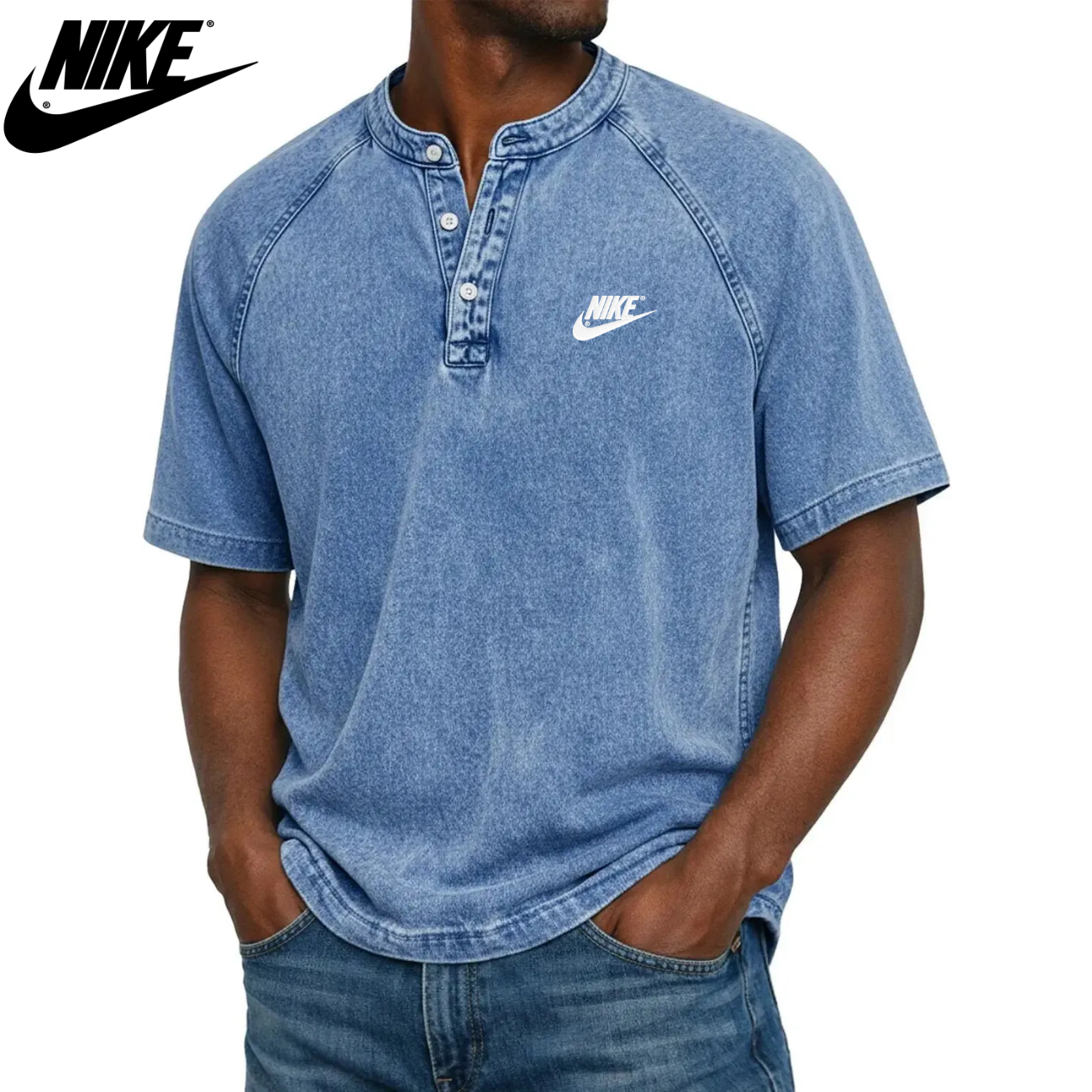 Klassisk Knapp-Hals Henley T-shirt || Utförsäljning
