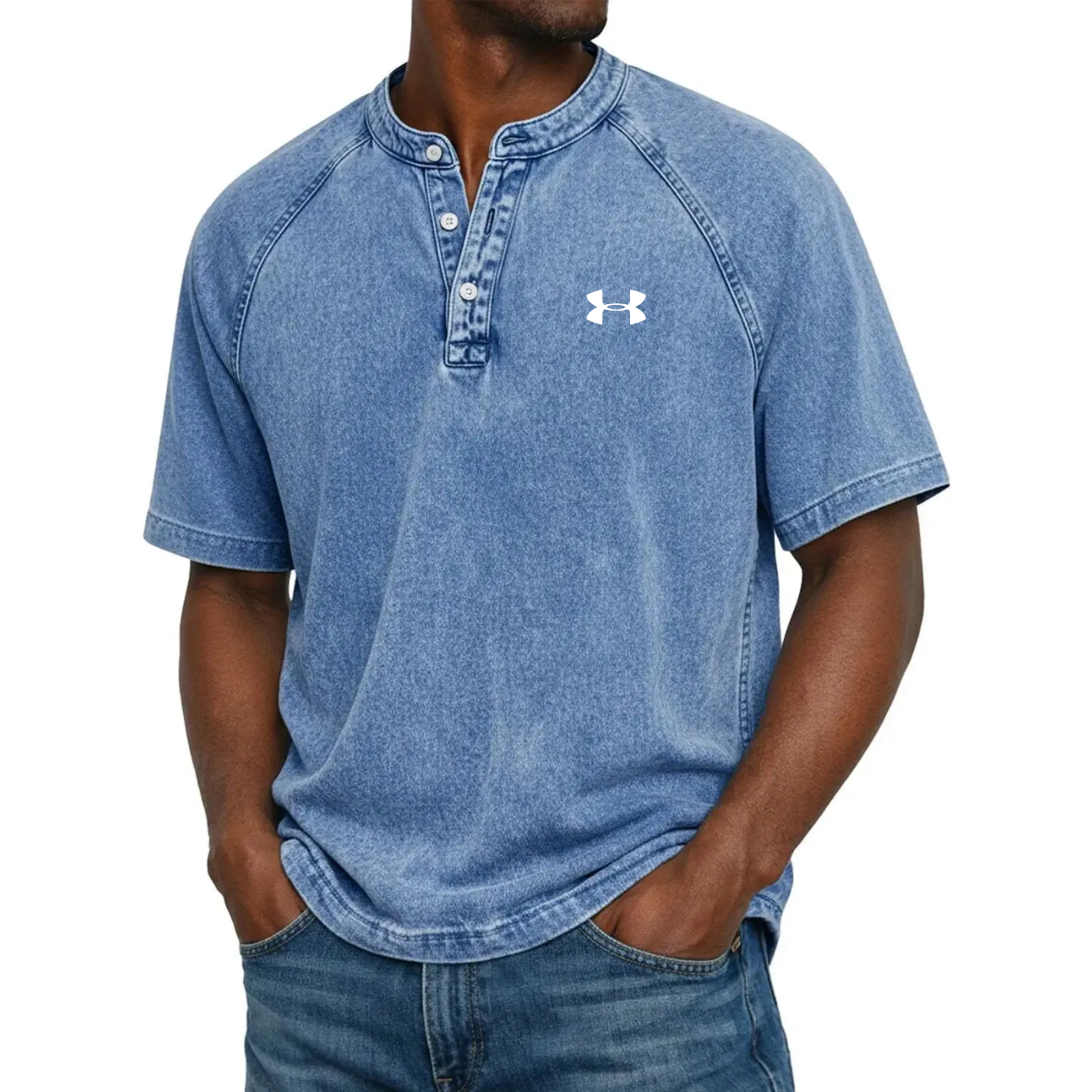 Klassisk Knapp-Hals Henley T-shirt - Utförsäljning