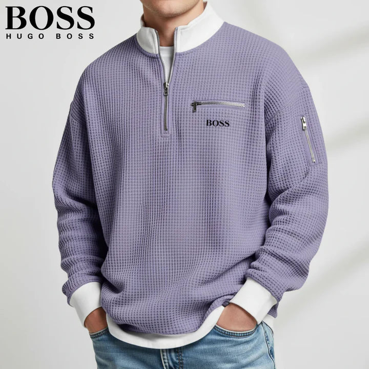 2026 Våffelstickad Quarter-Zip Pullover || Utförsäljning