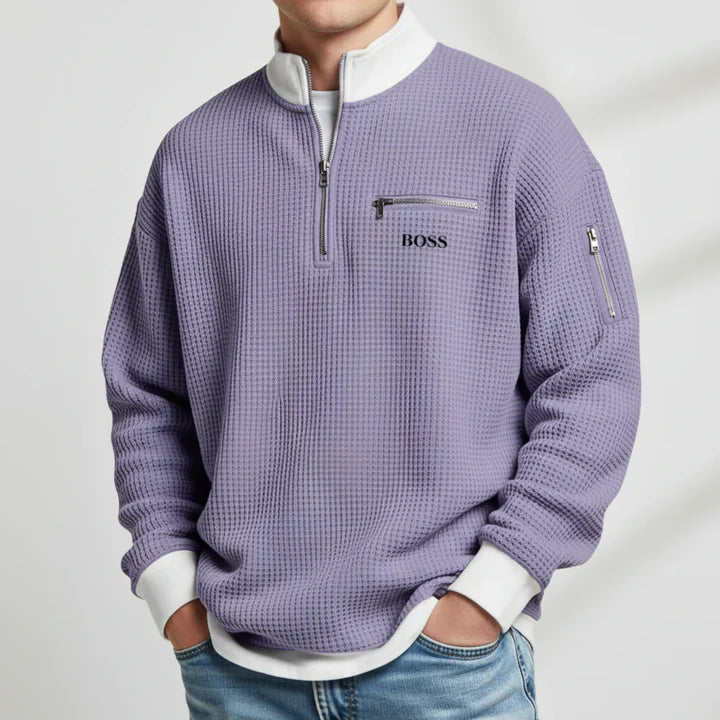 2026 Våffelstickad Quarter-Zip Pullover - Utförsäljning