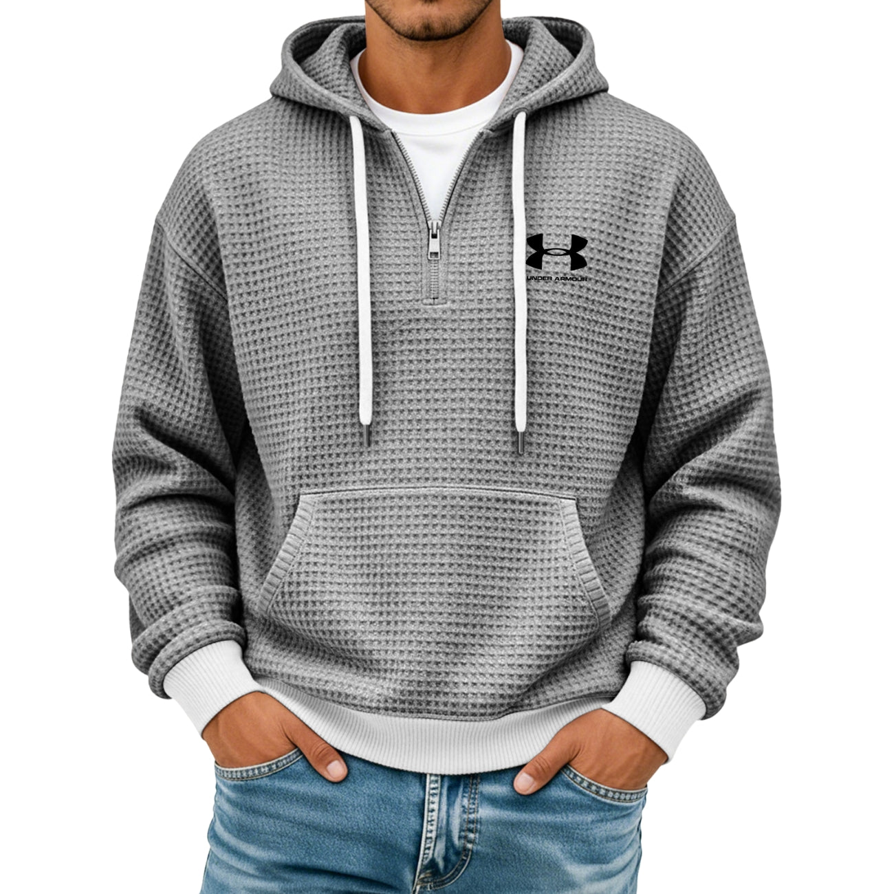 Texturerad Halv-zip Hoodie - Utförsäljning