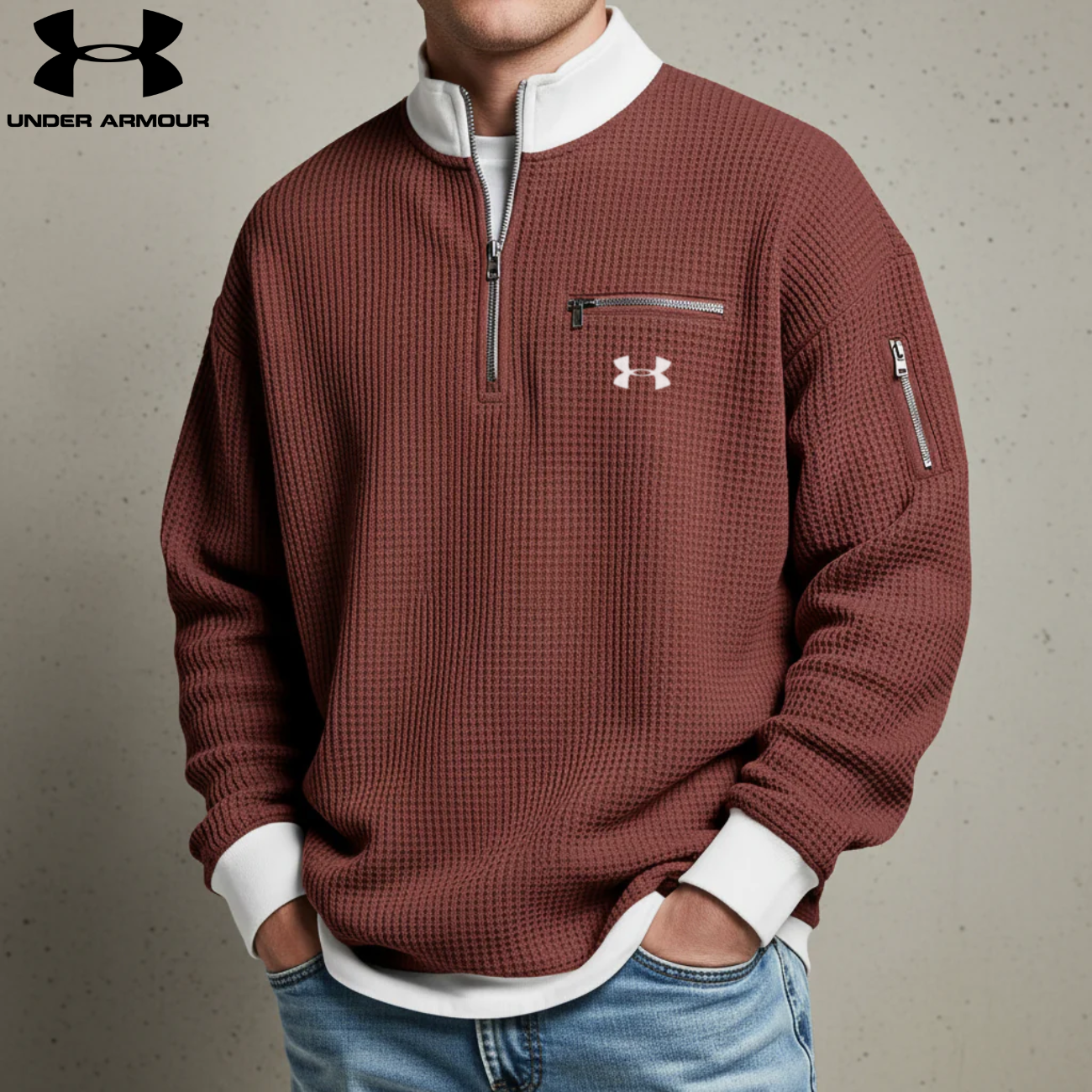 2026 Våffelstickad Quarter-Zip Pullover || Utförsäljning