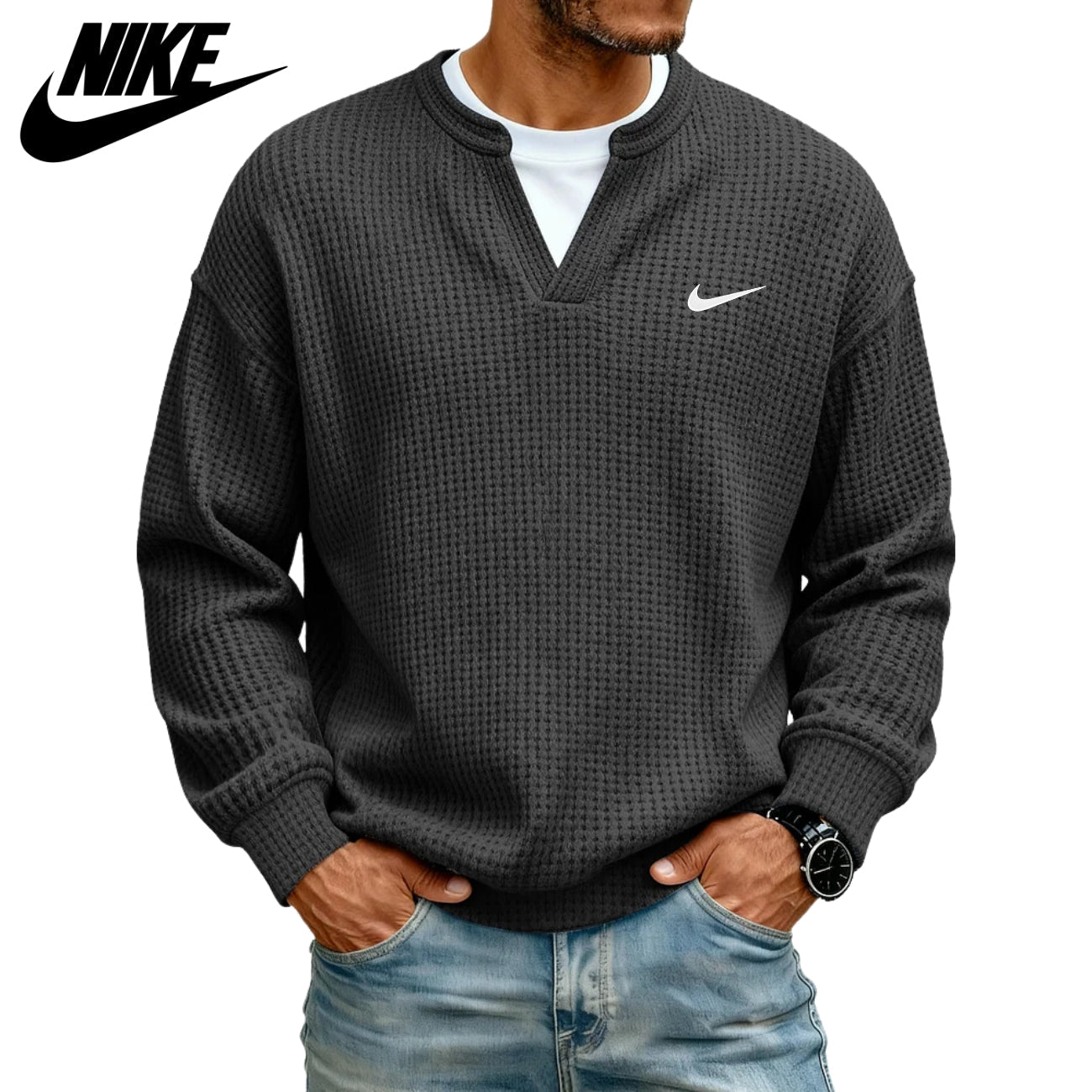 Strukturerad V-ringad Sweatshirt || UTFÖRSÄLJNING