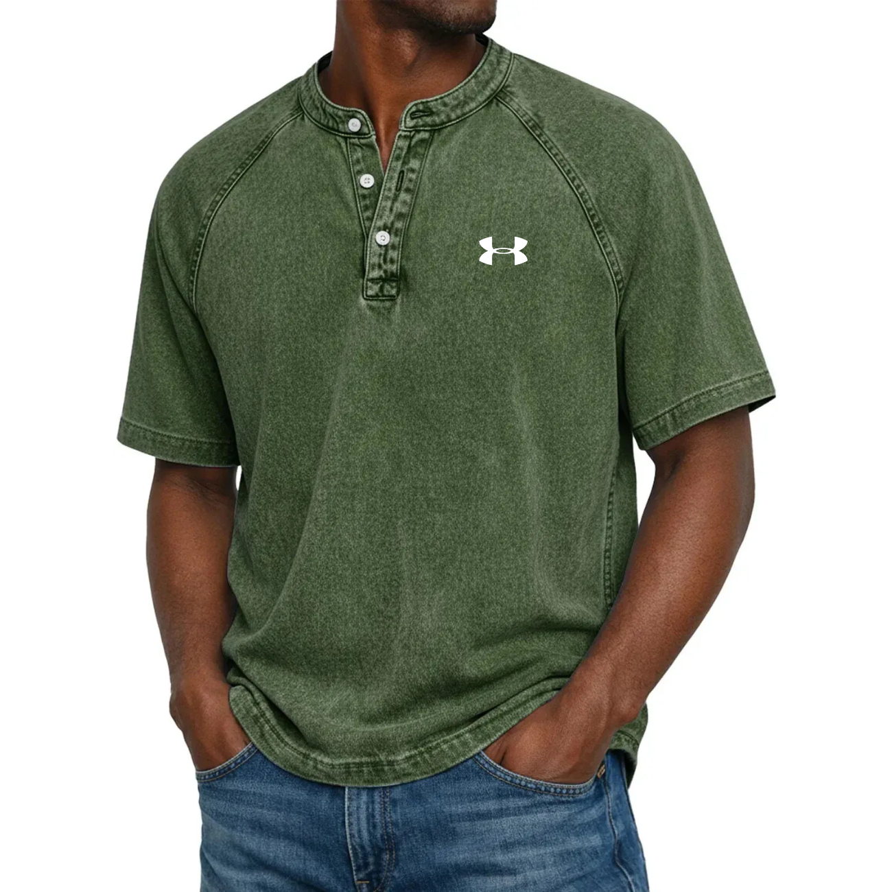 Klassisk Knapp-Hals Henley T-shirt - Utförsäljning