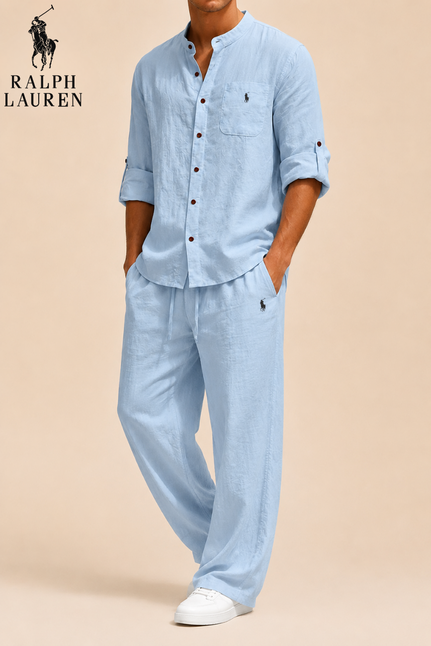 Mandarin Collar Linen Set || Utförsäljning