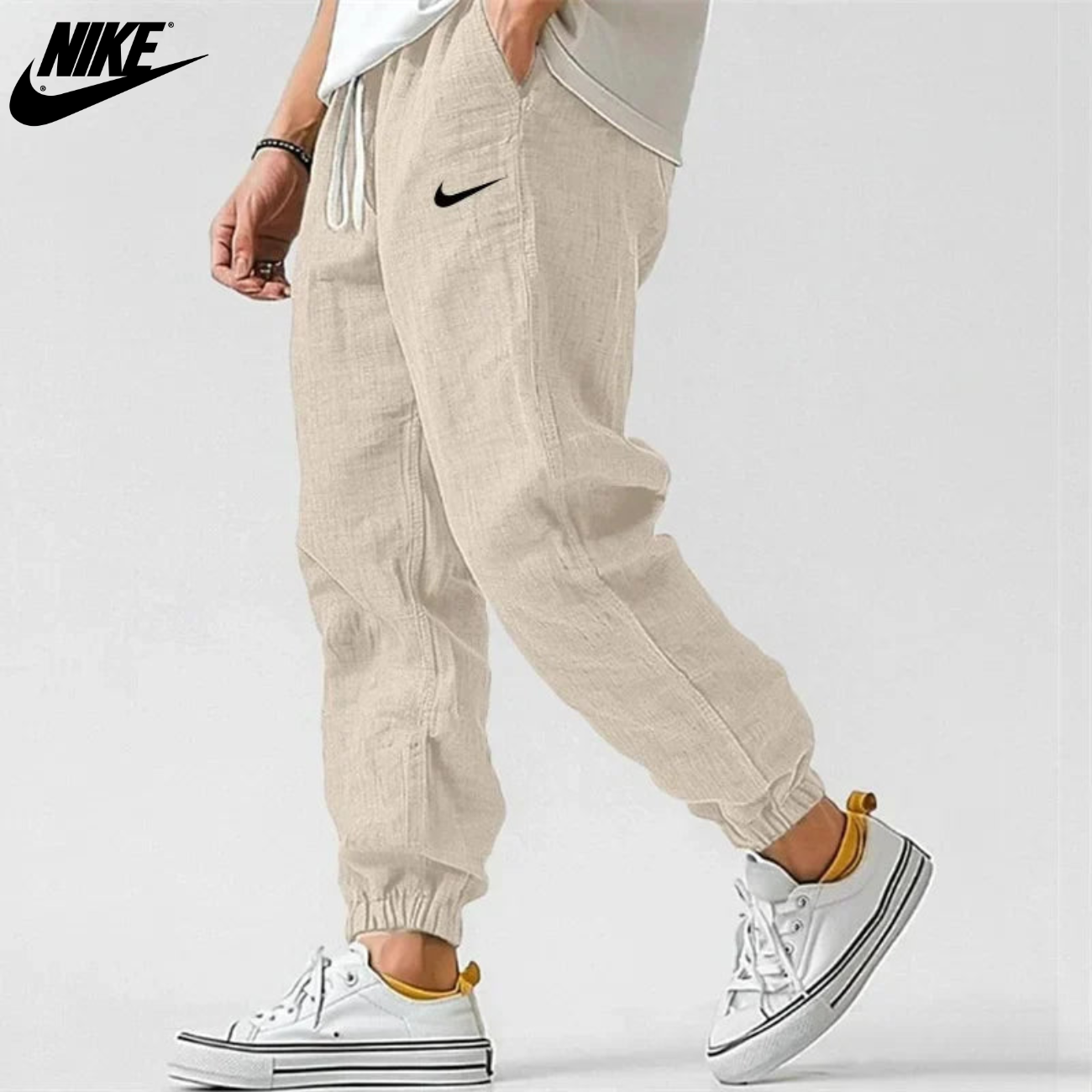 Relaxed Fit Linne Joggerbyxor || Utförsäljning
