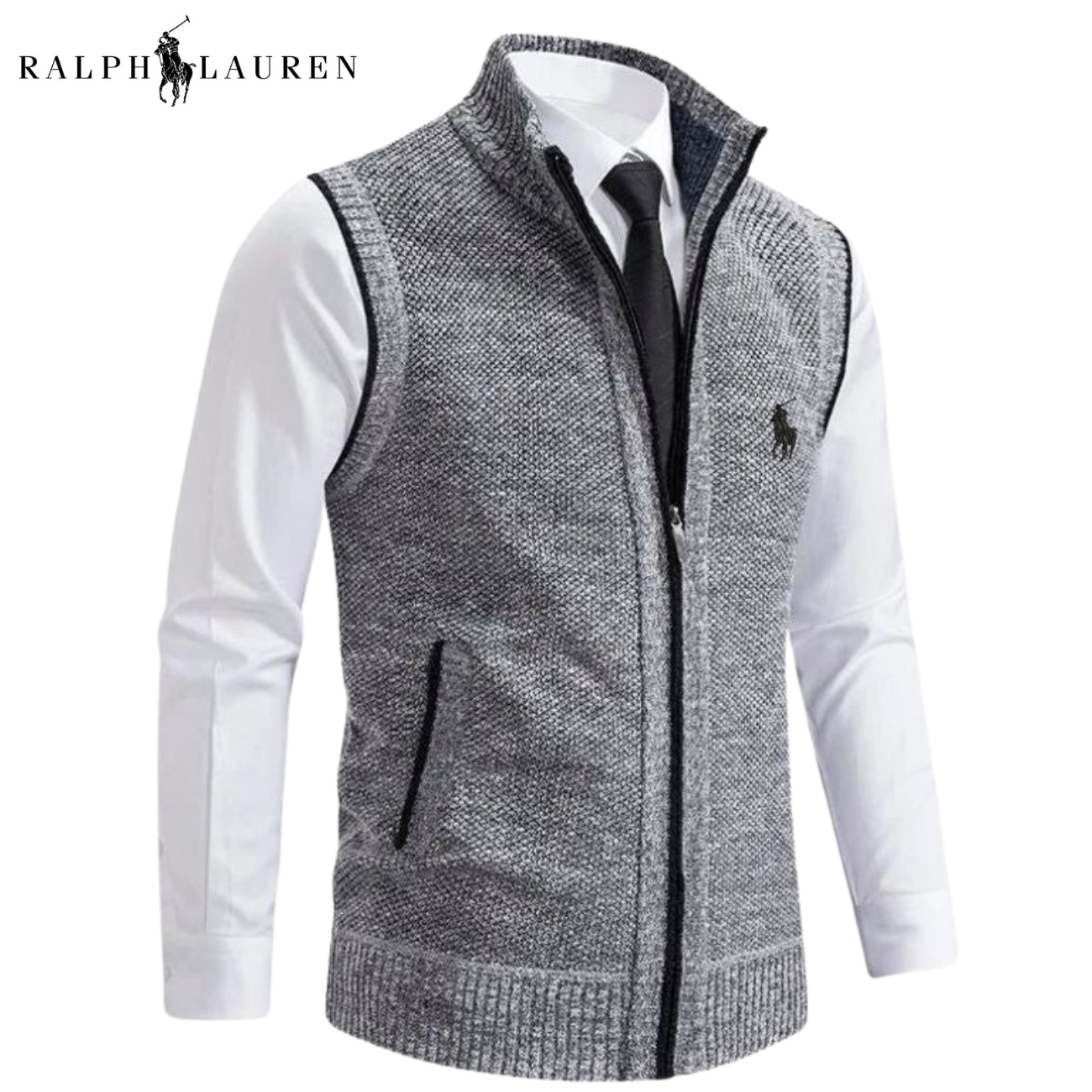 Herrklassisk stickad zip-up väst || Utförsäljning