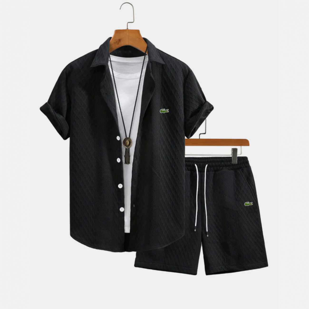 2026 Herrarnas sommarstickade skjorta och shorts-set - Utförsäljning