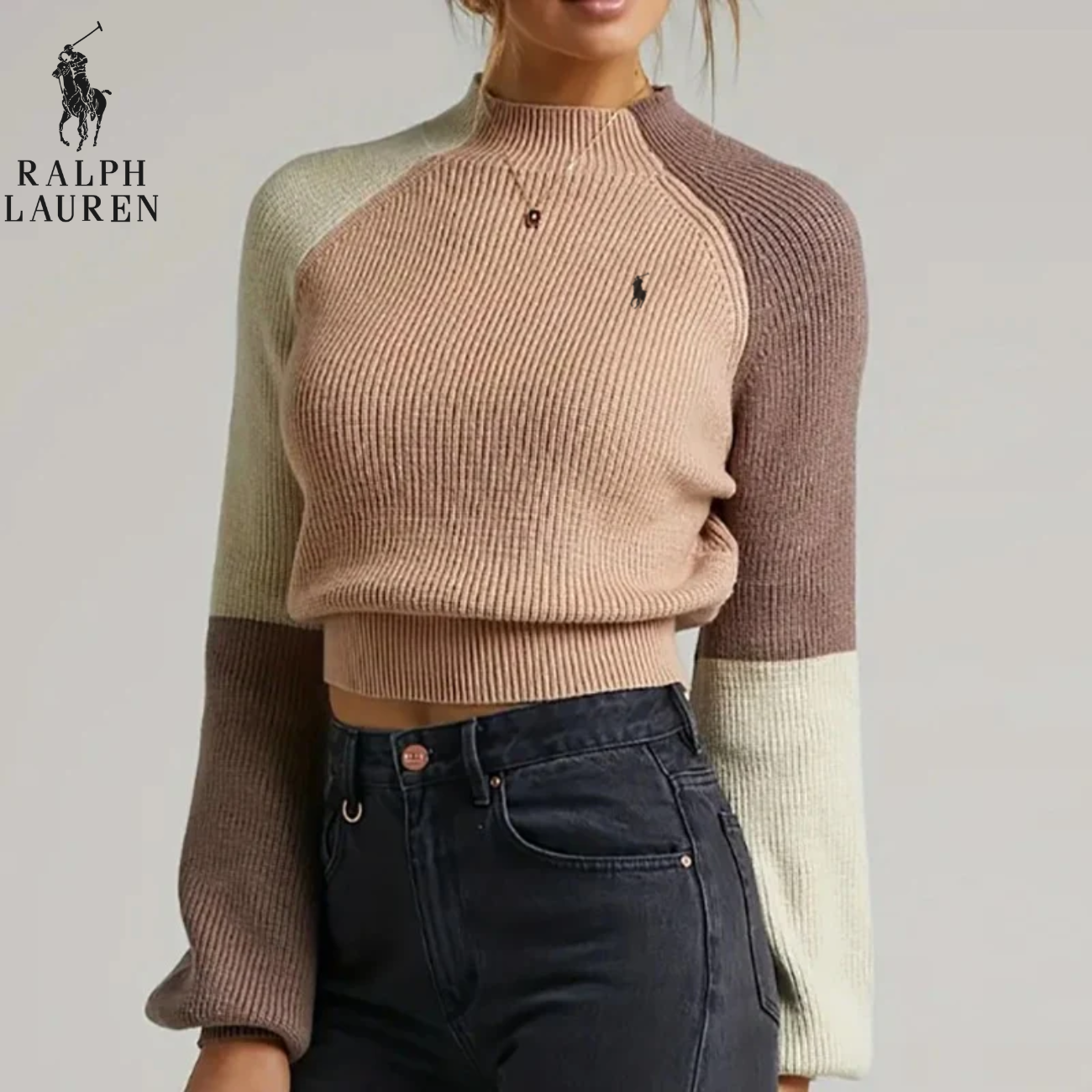 2026 Tvåfärgad Ribbstickad Tröja med Mock Neck || Utförsäljning