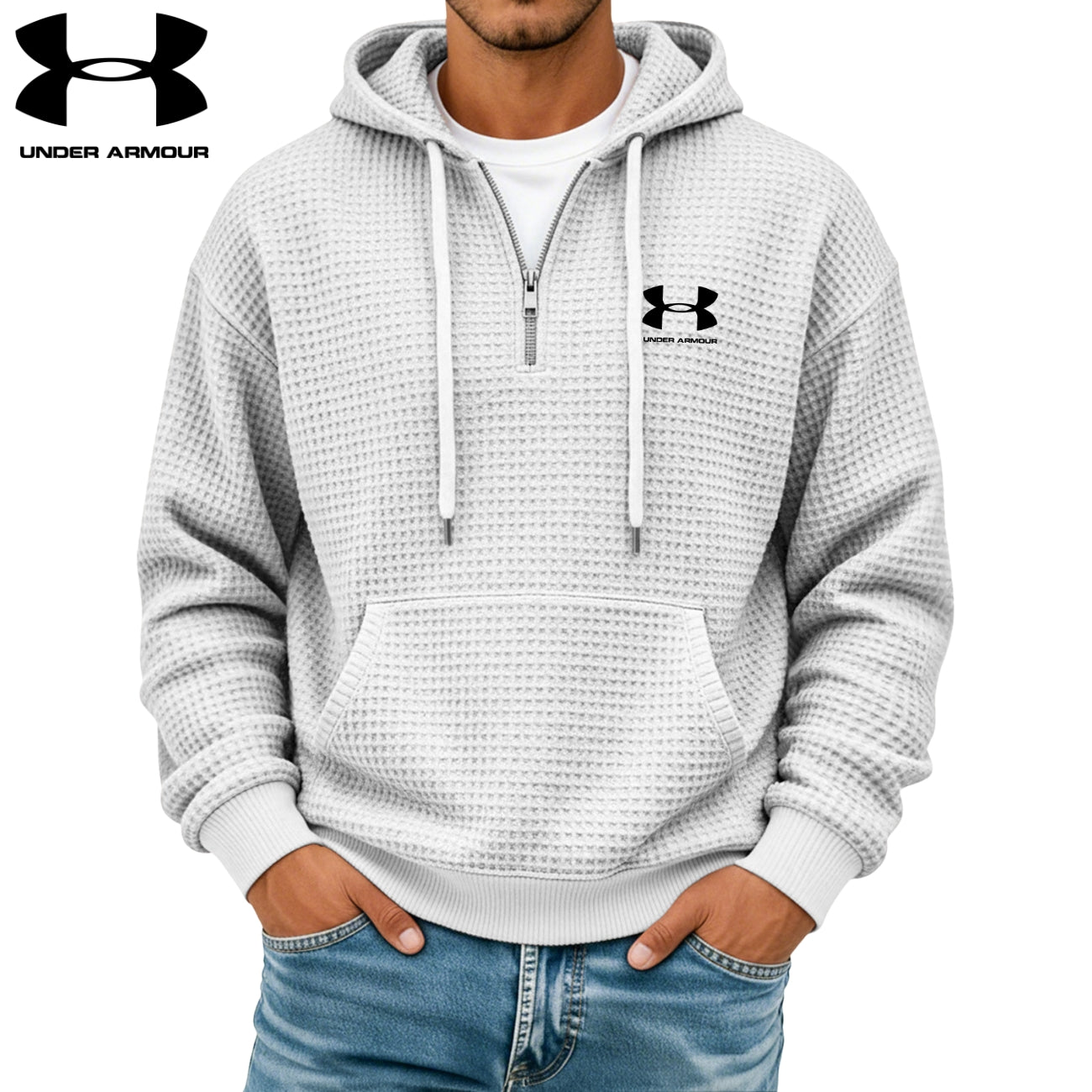 Texturerad Halv-zip Hoodie || Utförsäljning