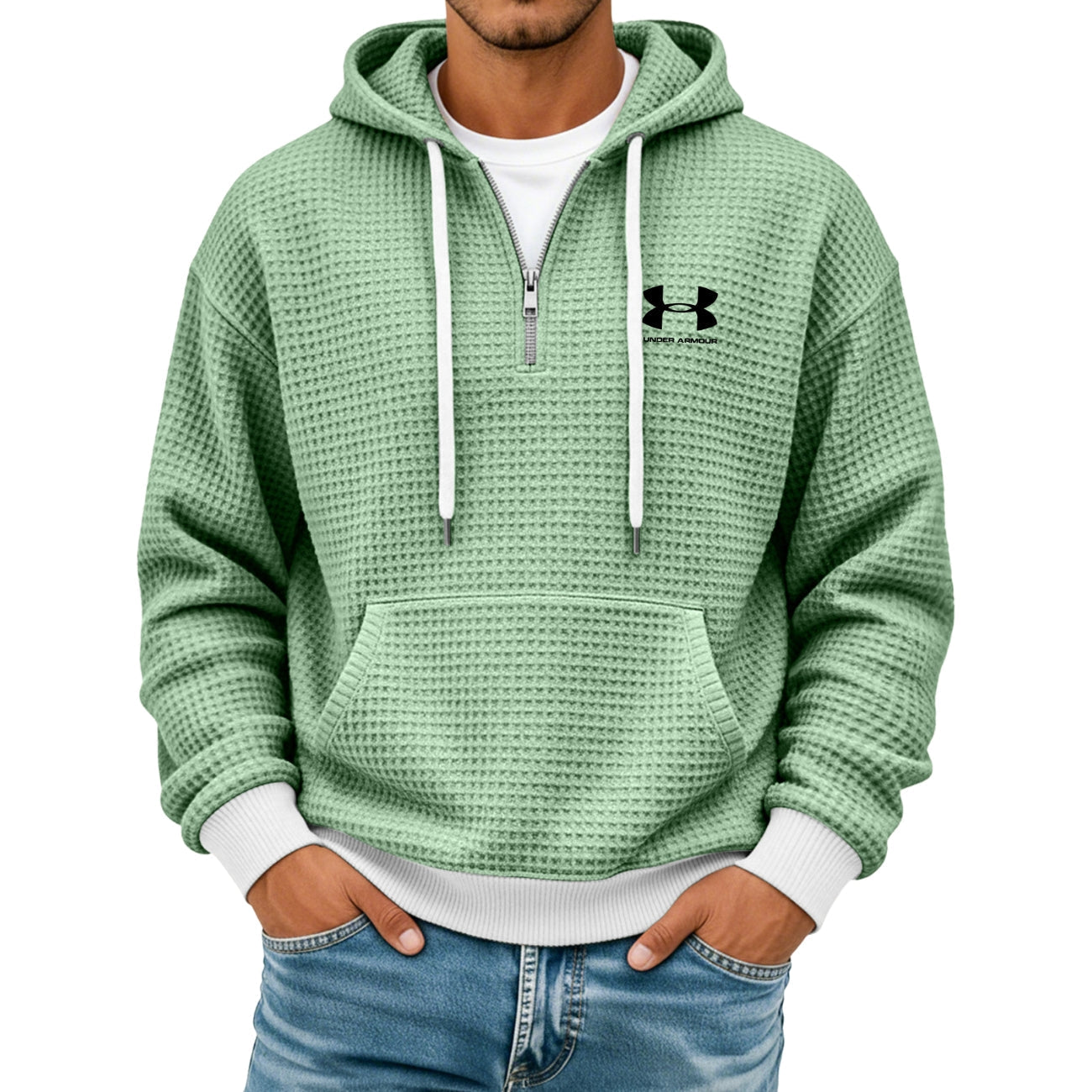 Texturerad Halv-zip Hoodie - Utförsäljning