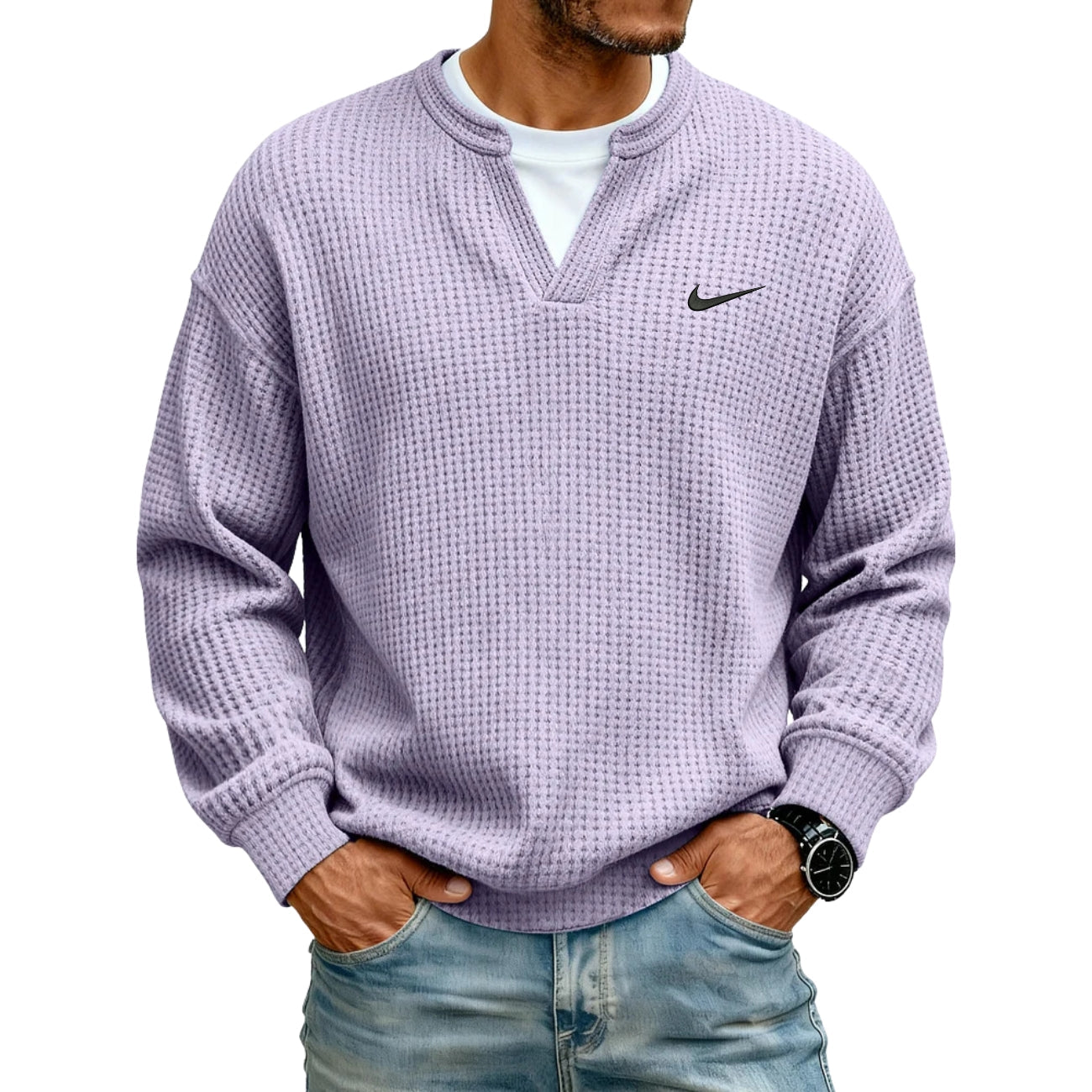 Strukturerad V-ringad Sweatshirt - UTFÖRSÄLJNING