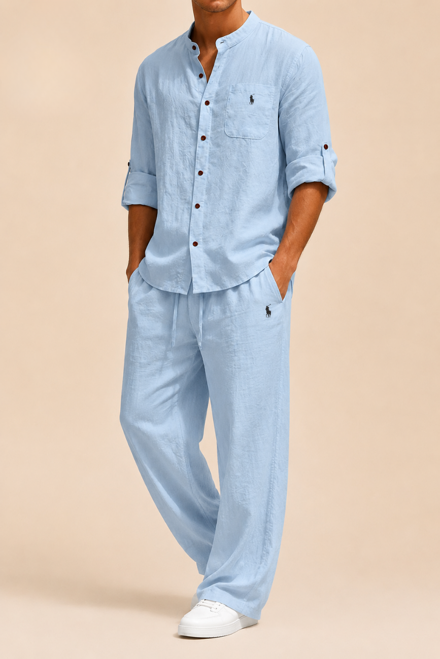Mandarin Collar Linen Set - Utförsäljning