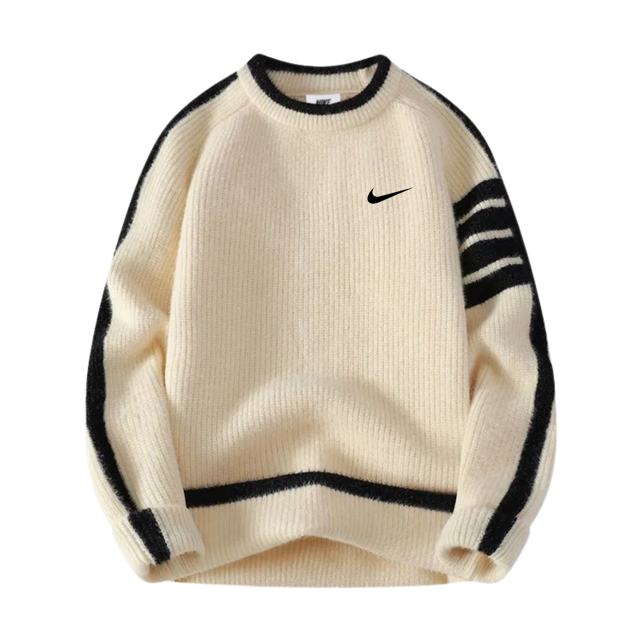 Klassisk Ribbad Crewneck Sweatshirt || Utförsäljning