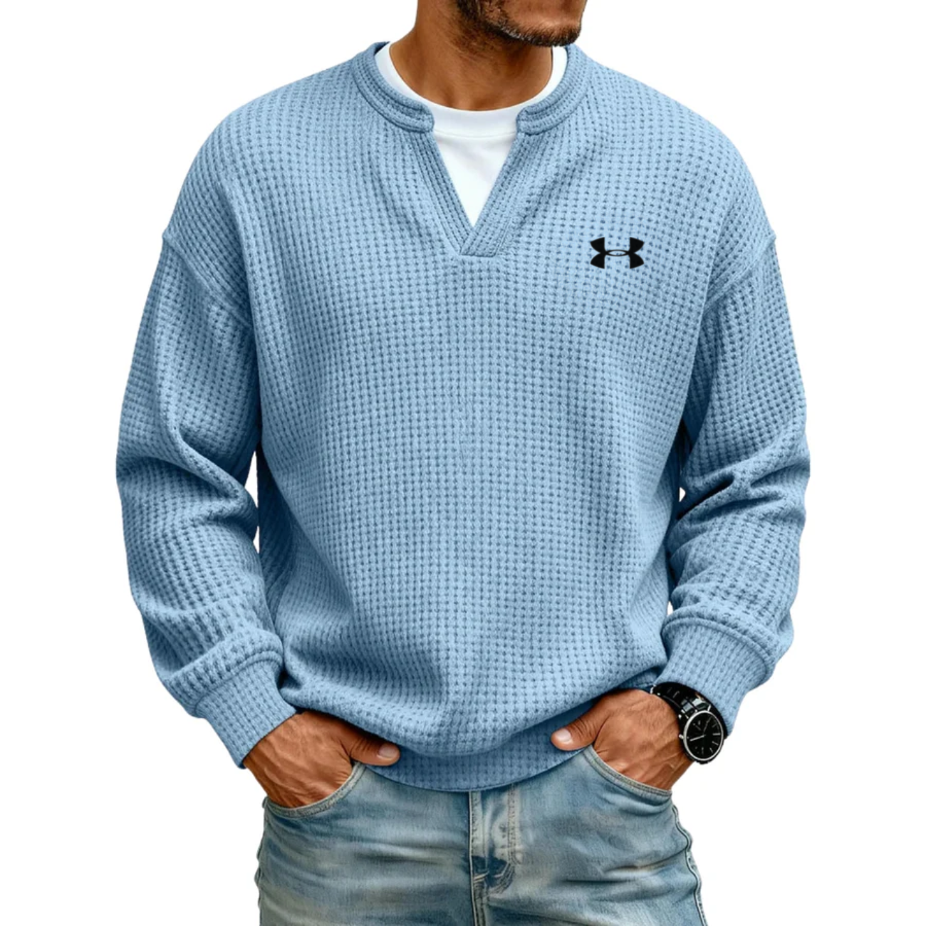 Strukturerad V-ringad Sweatshirt - UTFÖRSÄLJNING